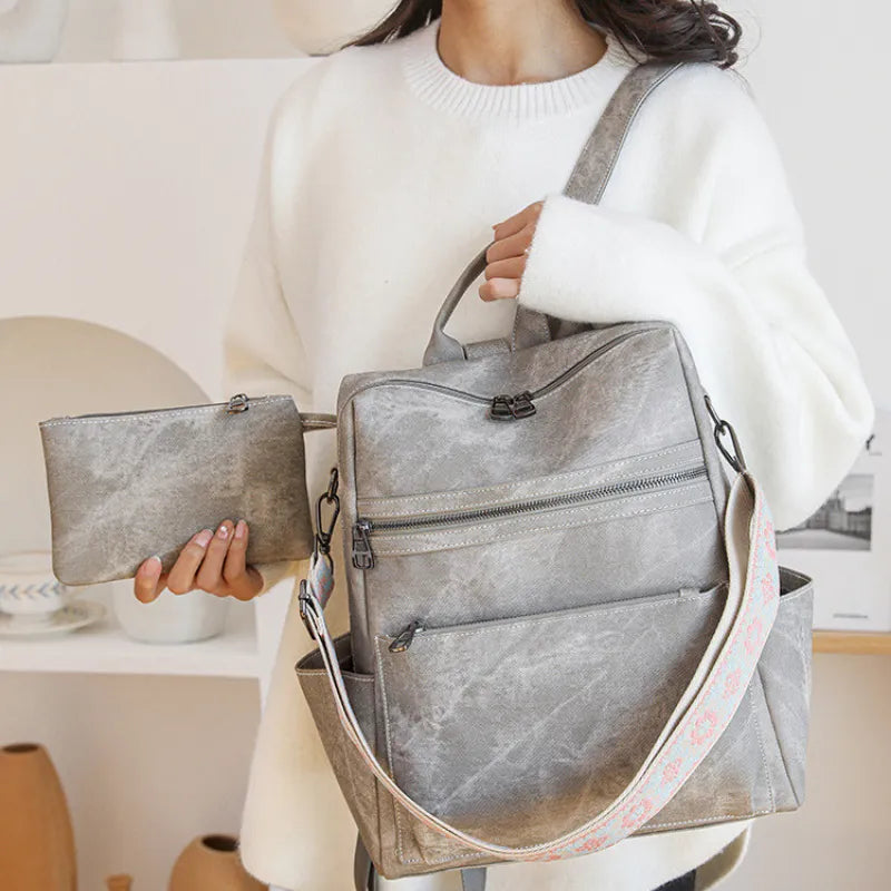Bolsa-mochila-Feminina-de-couro-Vegano-com-Alça-cinza