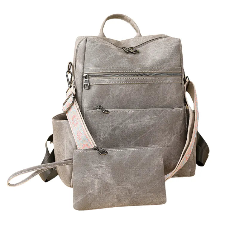 Bolsa-mochila-Feminina-de-couro-Vegano-com-Alça-cinza