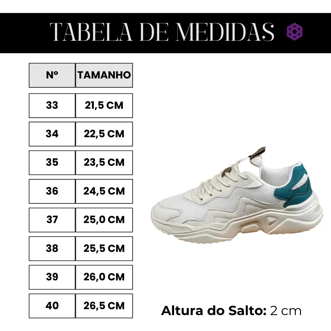 tabela de medidas tenis