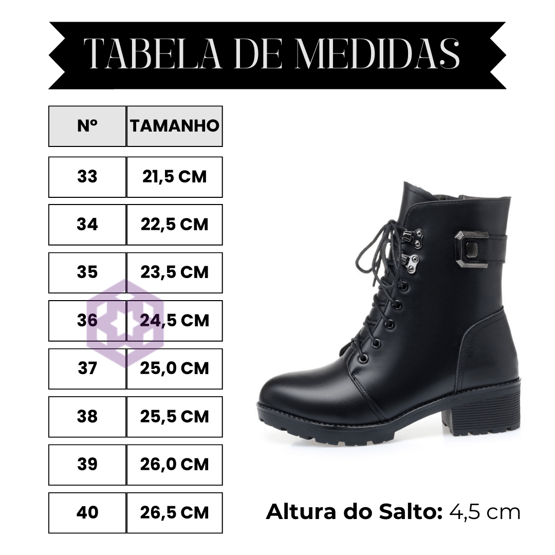 tabela de medidas coturno feminino