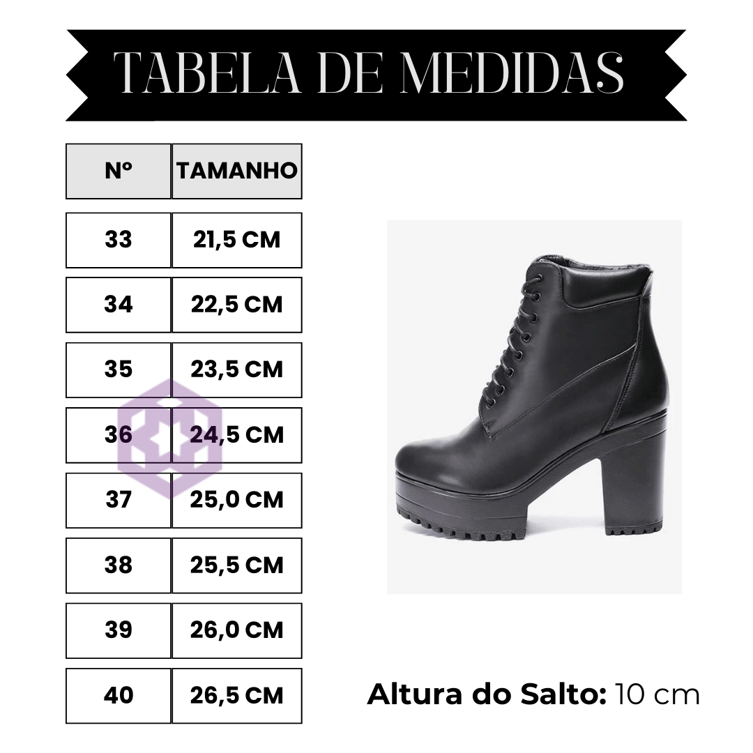 tabela de medidas coturno