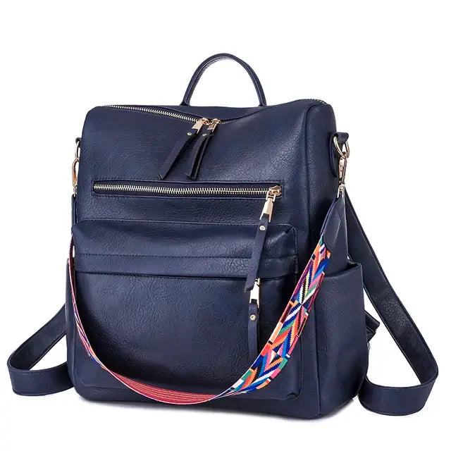 Mochila Feminina de Couro Vintage Azul